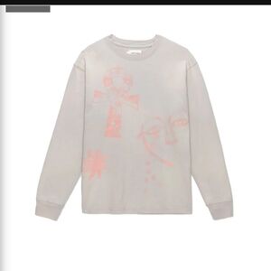 Men's Graphic Long Sleeve Tee - Light Gray and Pink